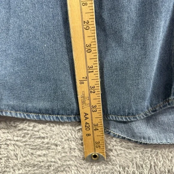 VINTAGE Chambray Shirt Mens XLT Blue Button Up Short Sleeve Sandy River Pocket - Picture 4 of 8